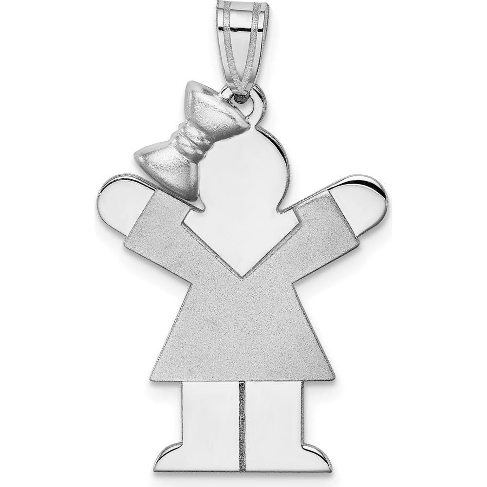 14K White Gold The Kids Medium Girl with Bow Engravable Love Pendant - 30mm by Oro Pregiato
