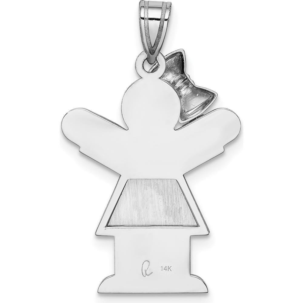 14K White Gold The Kids Medium Girl with Bow Engravable Love Pendant - 30mm by Oro Pregiato