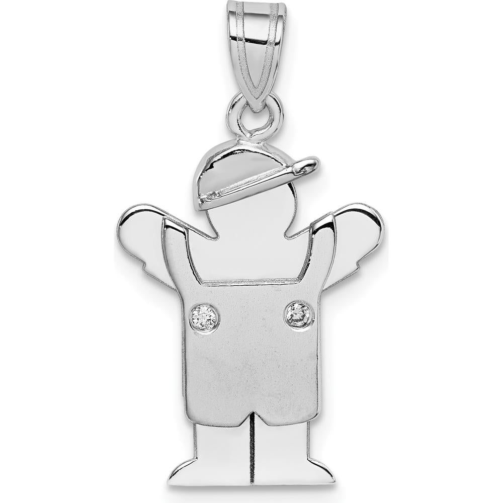 14K White Gold The Kids Small Boy in Overalls with Hat Diamond Love Charm - 0.02 Carat Total Diamond Weight by Oro Pregiato