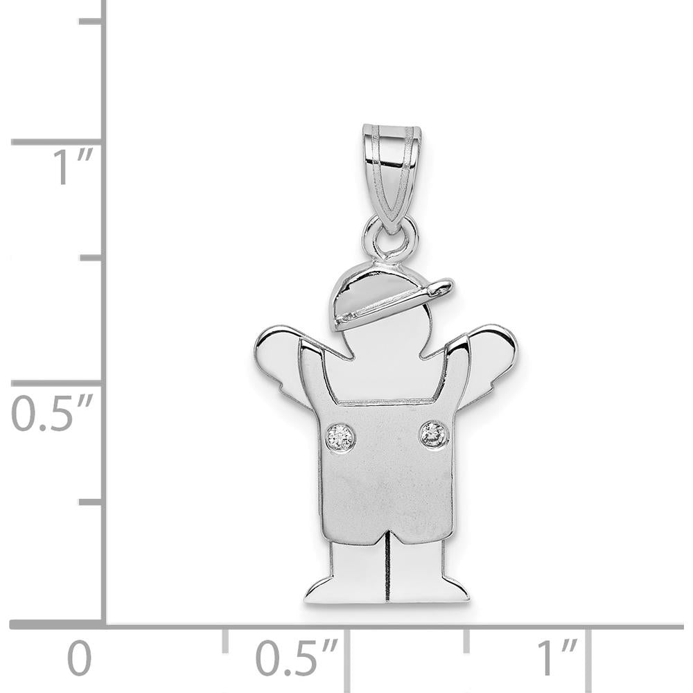 14K White Gold The Kids Small Boy in Overalls with Hat Diamond Love Charm - 0.02 Carat Total Diamond Weight by Oro Pregiato