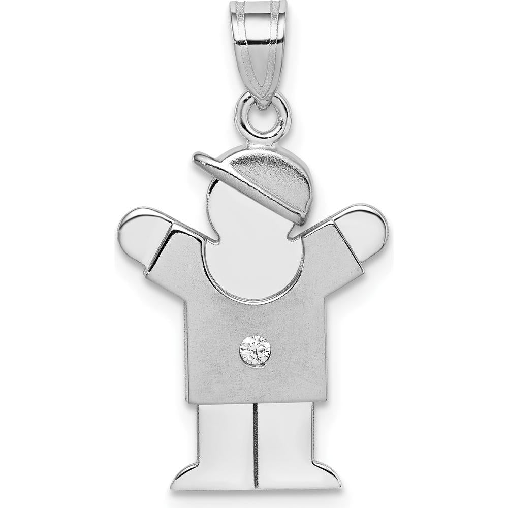 14K White Gold The Kids Small Boy with Hat on Right AA Diamond Love Charm - 0.015 Carat Diamond by Oro Pregiato