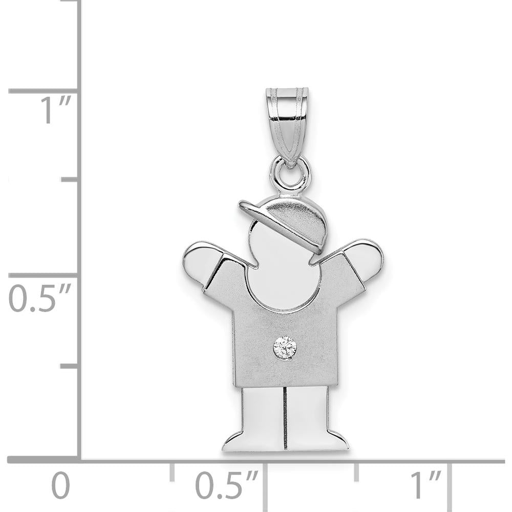 14K White Gold The Kids Small Boy with Hat on Right AA Diamond Love Charm - 0.015 Carat Diamond by Oro Pregiato