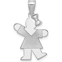 14K White Gold The Kids Small Girl with Bow on Right Engravable Kiss Charm by Oro Pregiato