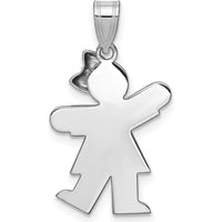 14K White Gold The Kids Small Girl with Bow on Right Engravable Kiss Charm by Oro Pregiato