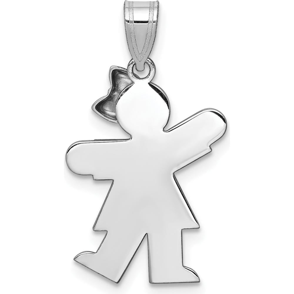 14K White Gold The Kids Small Girl with Bow on Right Engravable Kiss Charm by Oro Pregiato