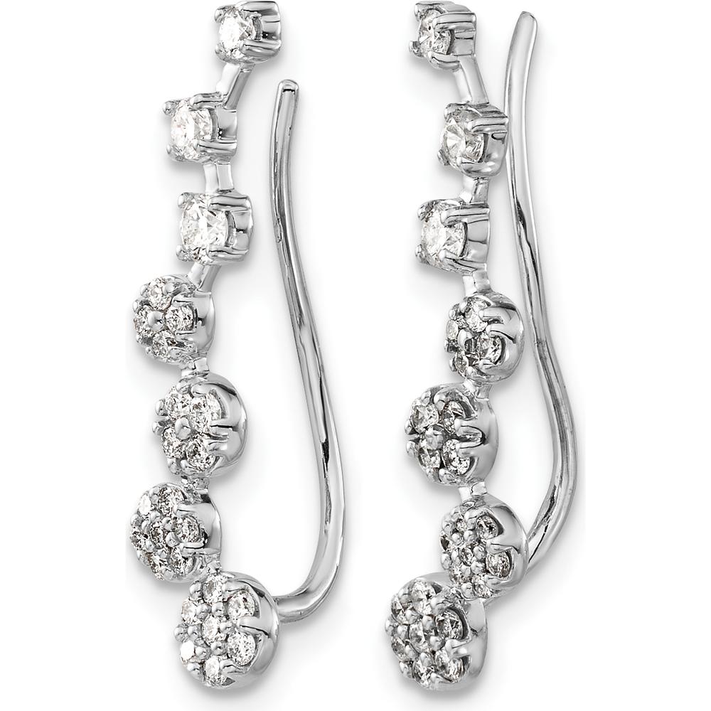 14K White Gold Threader Ear Climbers with Round-Cut Diamonds - 0.179 Carats Total Diamond Weight by Monteluci Fine Jewelry