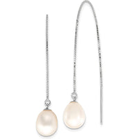 14K White Gold Threader Earrings with 6-8mm White Freshwater Cultured Pearls by Monteluci Fine Jewelry
