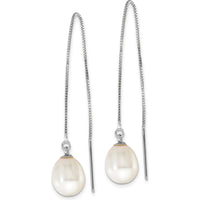 14K White Gold Threader Earrings with 6-8mm White Freshwater Cultured Pearls by Monteluci Fine Jewelry