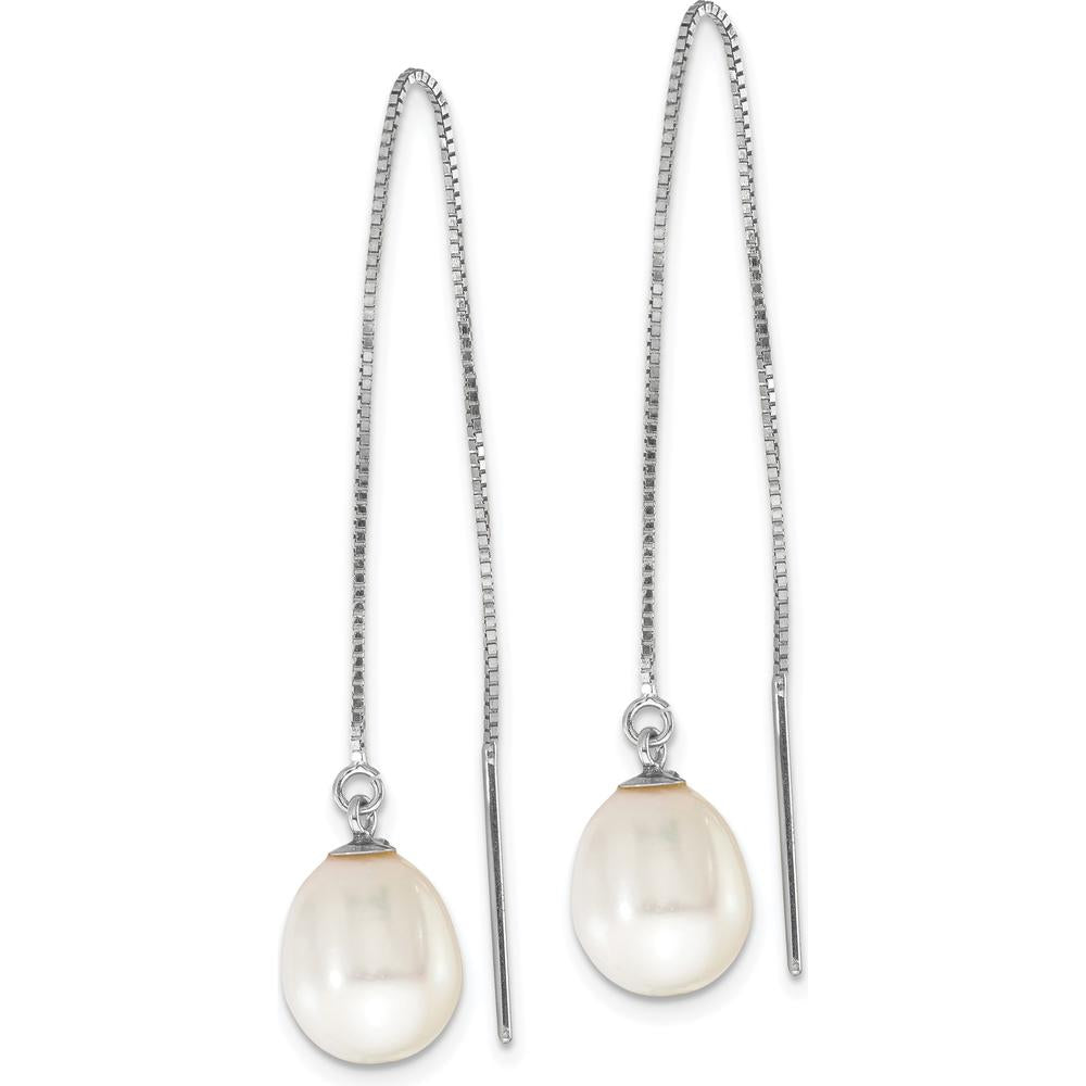 14K White Gold Threader Earrings with 6-8mm White Freshwater Cultured Pearls by Monteluci Fine Jewelry