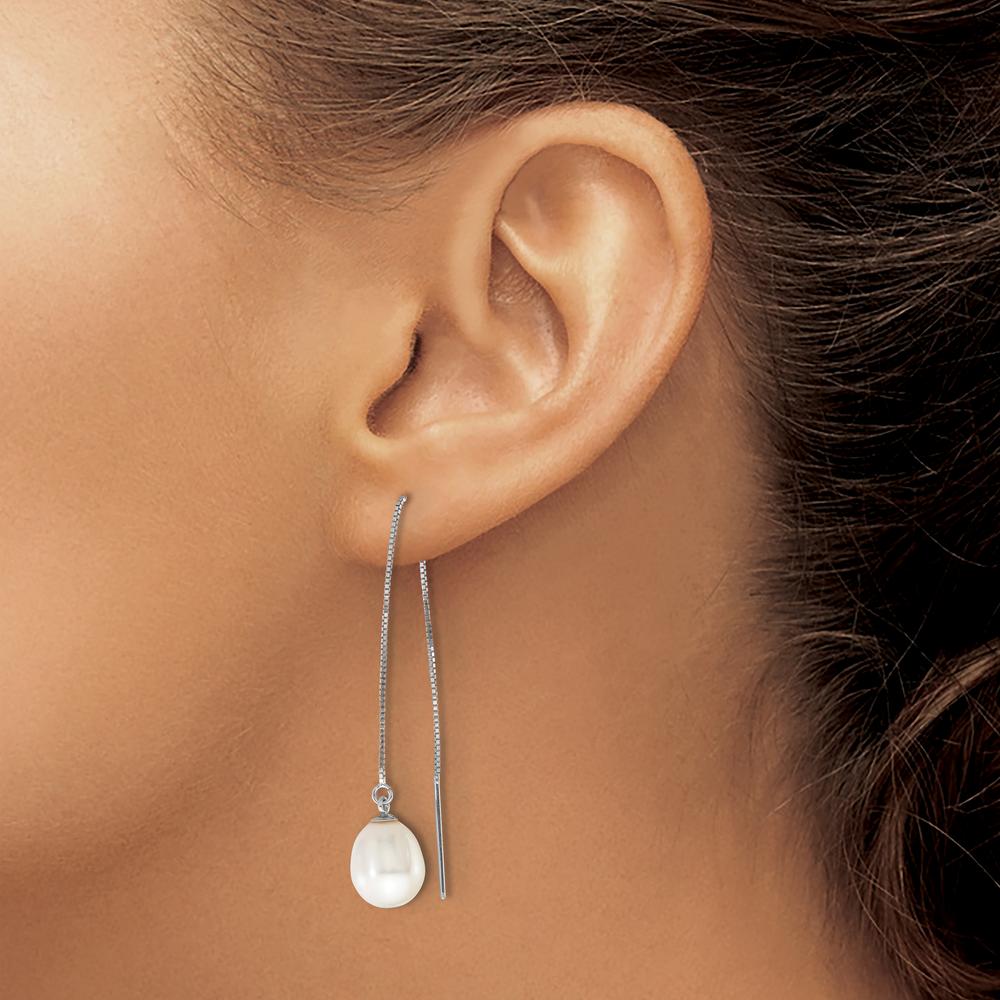 14K White Gold Threader Earrings with 6-8mm White Freshwater Cultured Pearls by Monteluci Fine Jewelry