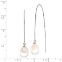 14K White Gold Threader Earrings with 6-8mm White Freshwater Cultured Pearls by Monteluci Fine Jewelry