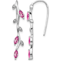 14K White Gold Threader Earrings with Marquise Pink Sapphires and Round Diamonds - 0.173 Carat Pink Sapphire, 0.004 Carat Diamond Total Weight by Monteluci Fine Jewelry