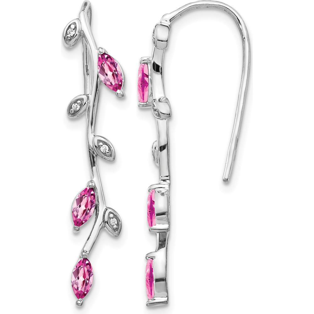 14K White Gold Threader Earrings with Marquise Pink Sapphires and Round Diamonds - 0.173 Carat Pink Sapphire, 0.004 Carat Diamond Total Weight by Monteluci Fine Jewelry