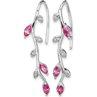 14K White Gold Threader Earrings with Marquise Pink Sapphires and Round Diamonds - 0.173 Carat Pink Sapphire, 0.004 Carat Diamond Total Weight by Monteluci Fine Jewelry