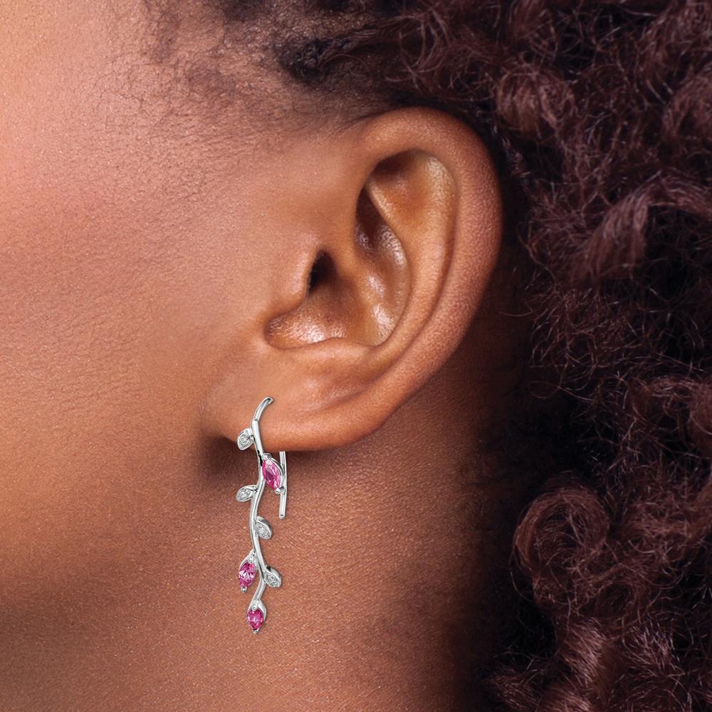 14K White Gold Threader Earrings with Marquise Pink Sapphires and Round Diamonds - 0.173 Carat Pink Sapphire, 0.004 Carat Diamond Total Weight by Monteluci Fine Jewelry