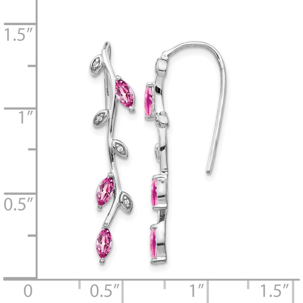 14K White Gold Threader Earrings with Marquise Pink Sapphires and Round Diamonds - 0.173 Carat Pink Sapphire, 0.004 Carat Diamond Total Weight by Monteluci Fine Jewelry