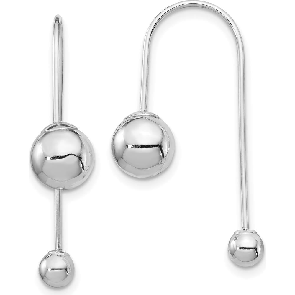 14K White Gold Threader Earrings with Polished Beads - 29.7mm Length by Oro Pregiato