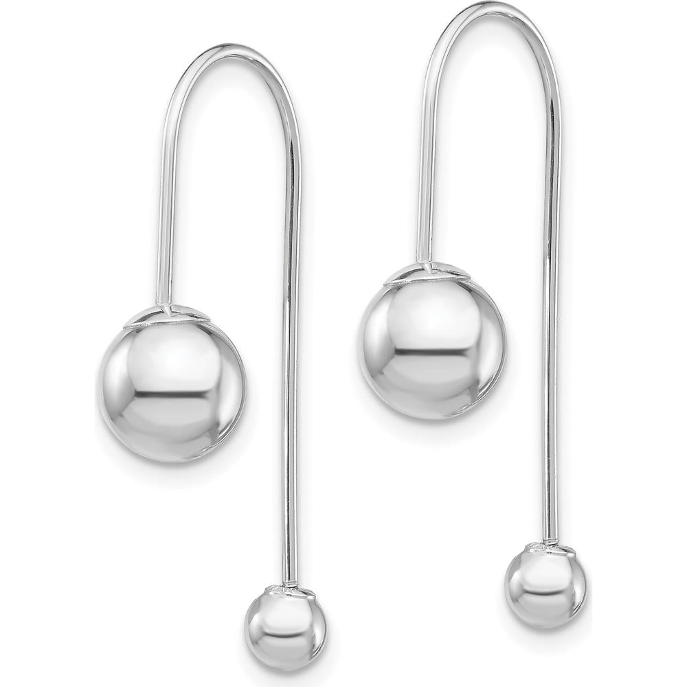 14K White Gold Threader Earrings with Polished Beads - 29.7mm Length by Oro Pregiato