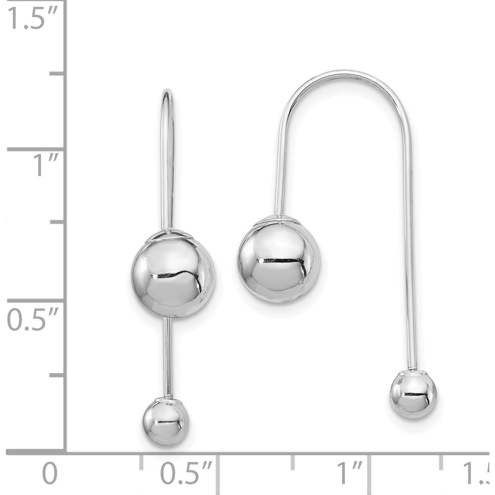 14K White Gold Threader Earrings with Polished Beads - 29.7mm Length by Oro Pregiato