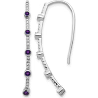 14K White Gold Threader Earrings with Round Amethyst and Diamonds - 0.14 Carat Total Gem Weight by Monteluci Fine Jewelry