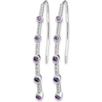 14K White Gold Threader Earrings with Round Amethyst and Diamonds - 0.14 Carat Total Gem Weight by Monteluci Fine Jewelry