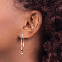 14K White Gold Threader Earrings with Round Amethyst and Diamonds - 0.14 Carat Total Gem Weight by Monteluci Fine Jewelry