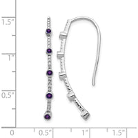 14K White Gold Threader Earrings with Round Amethyst and Diamonds - 0.14 Carat Total Gem Weight by Monteluci Fine Jewelry