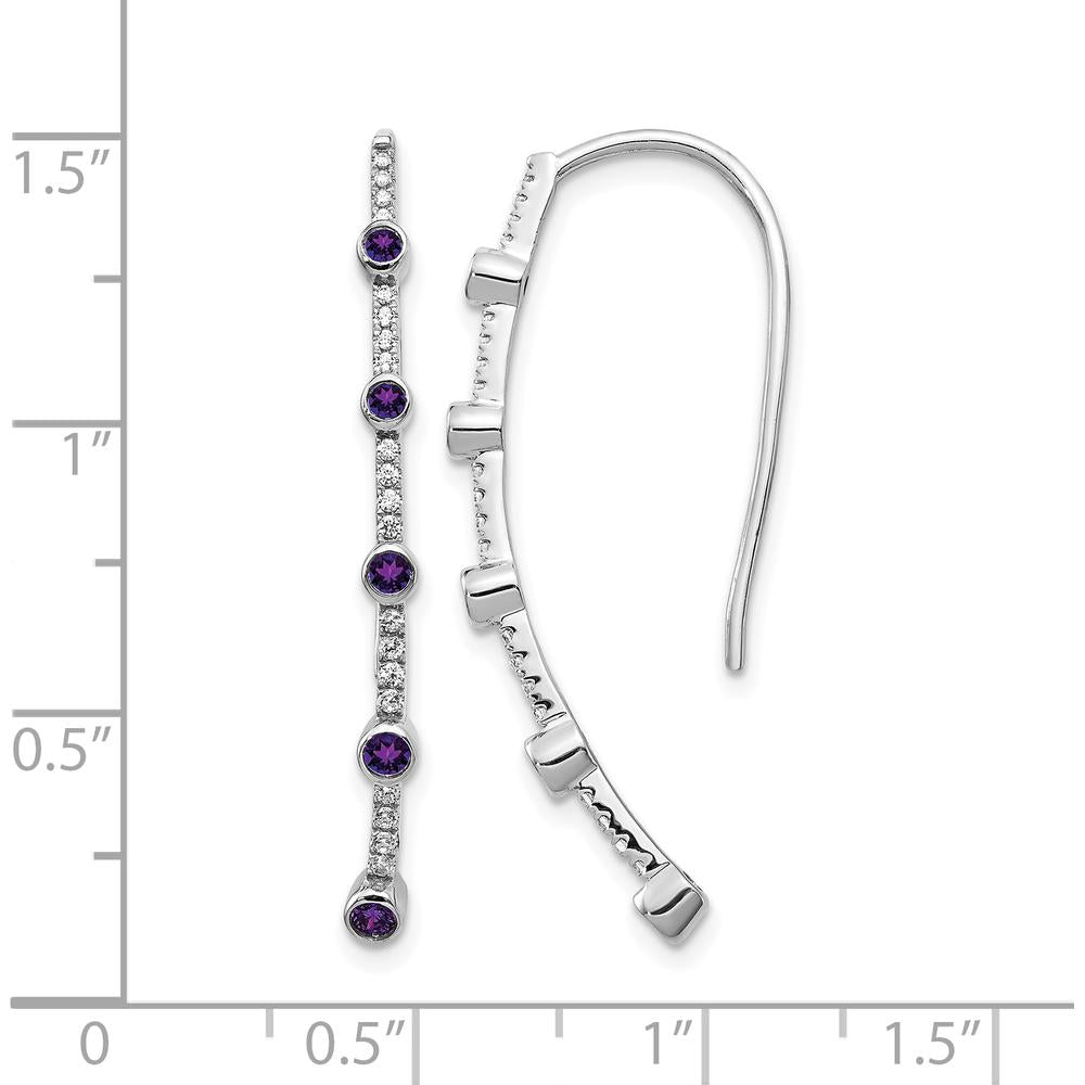 14K White Gold Threader Earrings with Round Amethyst and Diamonds - 0.14 Carat Total Gem Weight by Monteluci Fine Jewelry