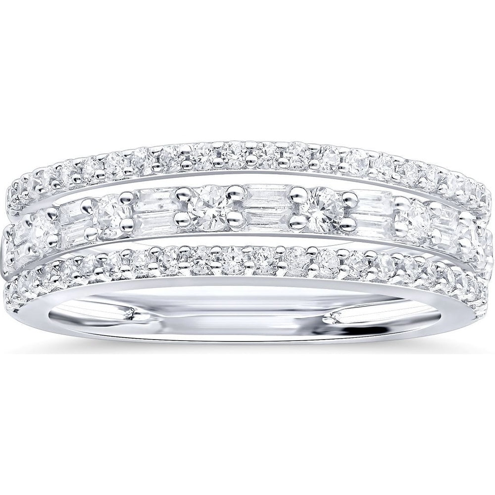 14K White Gold Three-Row Anniversary Band with Round and Baguette Diamonds - 0.88 Carat Total Diamond Weight by Auriventus