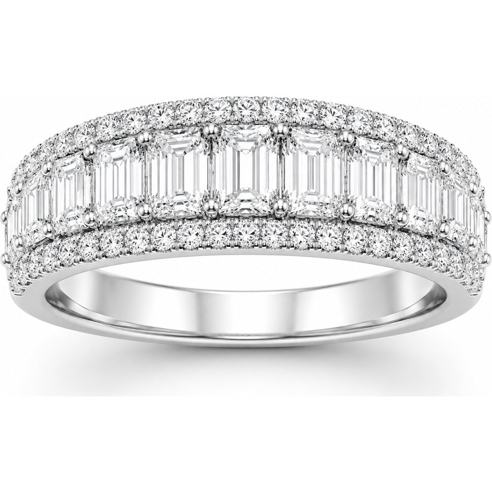 14K White Gold Three-Row Anniversary Ring with Baguette and Round Diamonds - 1.65 Carat Total Diamond Weight by Auriventus