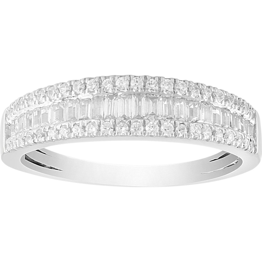 14K White Gold Three Row Band with Baguette and Round Diamonds - 0.54 Carat Total Diamond Weight by Auriventus