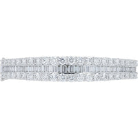 14K White Gold Three-Row Bangle Bracelet with Round and Baguette Lab Grown Diamonds - 8.47 Carat Total Diamond Weight