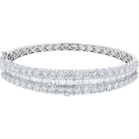 14K White Gold Three-Row Bangle Bracelet with Round and Baguette Lab Grown Diamonds - 8.47 Carat Total Diamond Weight