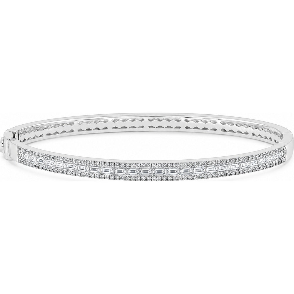 14K White Gold Three-Row Bangle with Round and Baguette Diamonds - 1.49 Carat Total Diamond Weight by Auriventus