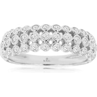 14K White Gold Three-Row Bezel Set Round Diamond Wedding Band - 0.50 Carat Total Diamond Weight - Royal Jewelry