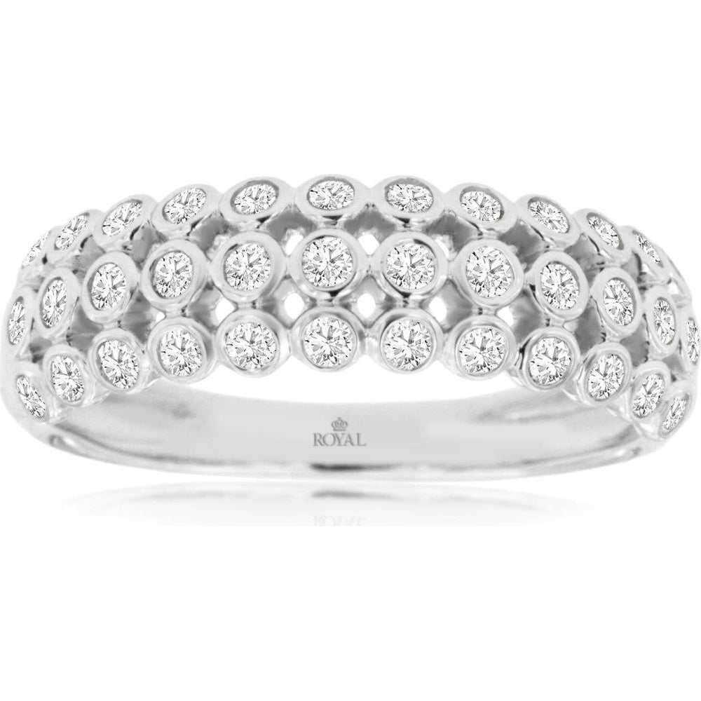 14K White Gold Three-Row Bezel Set Round Diamond Wedding Band - 0.50 Carat Total Diamond Weight - Royal Jewelry