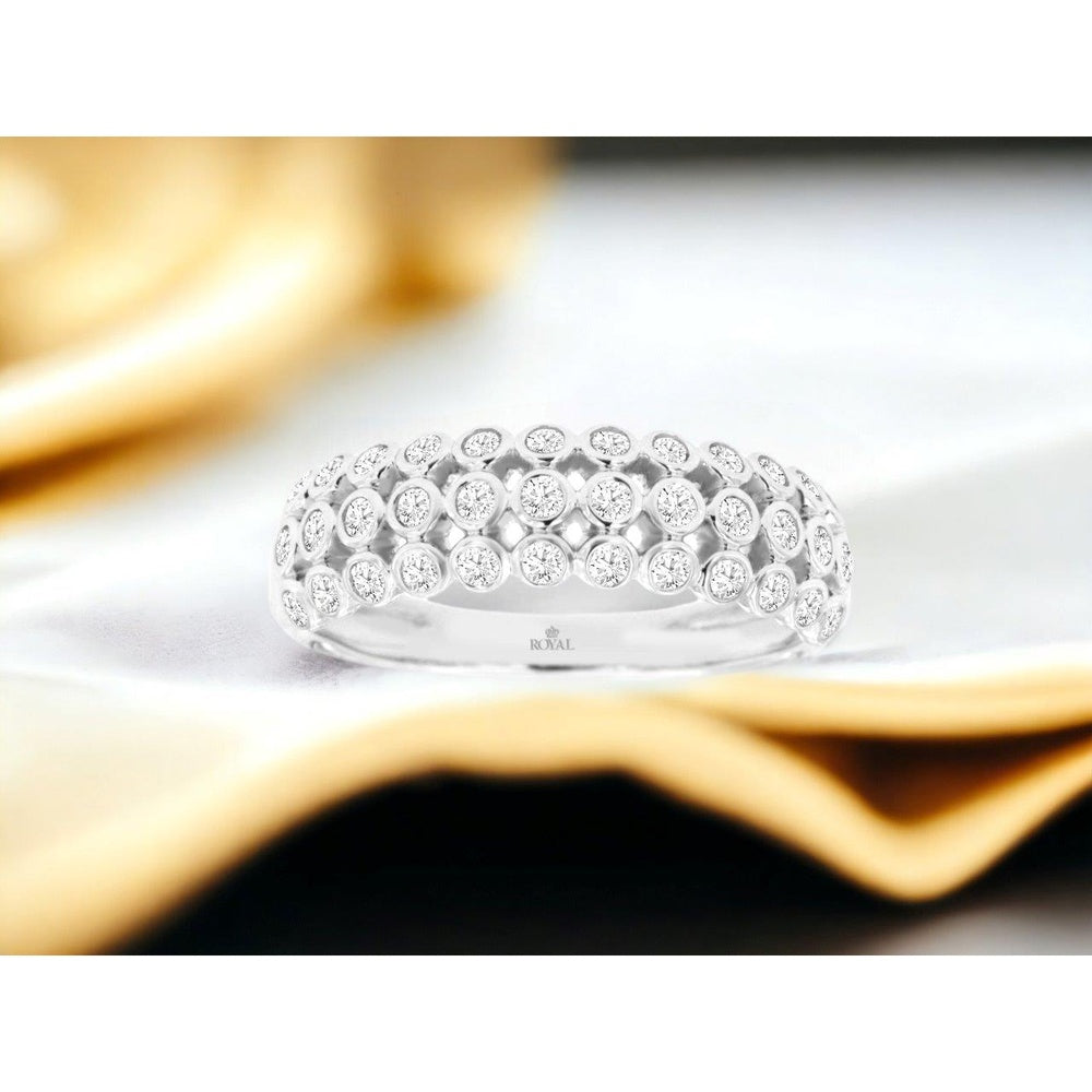 14K White Gold Three-Row Bezel Set Round Diamond Wedding Band - 0.50 Carat Total Diamond Weight - Royal Jewelry