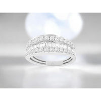 14K White Gold Three-Row Diamond Band with Baguette and Round Brilliant Cut Diamonds - 0.98 Carat Total Weight - Royal Jewelry