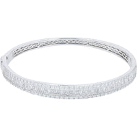 14K White Gold Three-Row Diamond Bangle with Channel-Set Baguette and Prong-Set Round Lab Grown Diamonds - 3.50 Carat Total Diamond Weight
