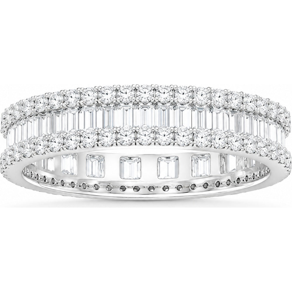 14K White Gold Three-Row Eternity Band with Baguette and Round Diamonds - 1.32 Carat Total Diamond Weight by Auriventus