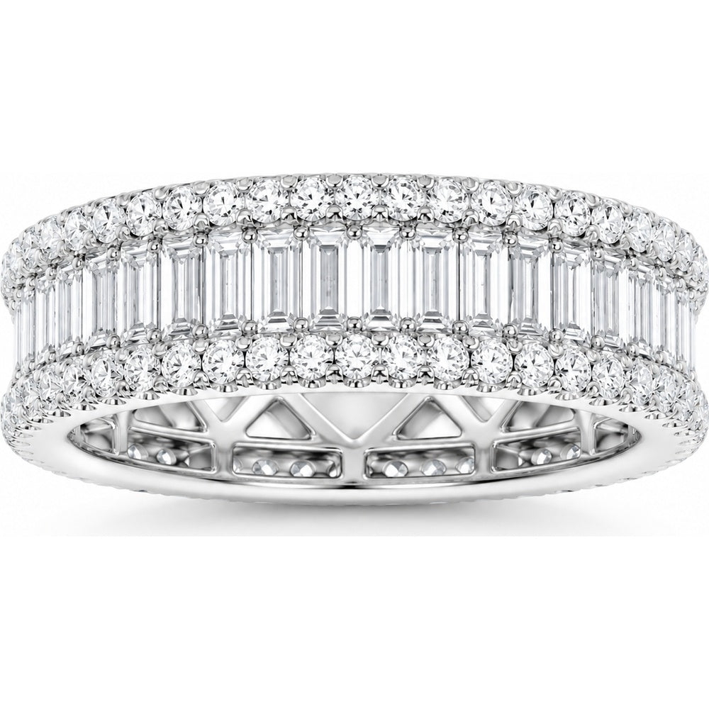 14K White Gold Three-Row Eternity Band with Round and Baguette Diamonds - 3.30 Carat Total Diamond Weight by Auriventus