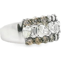 14K White Gold Three Row Fashion Ring with Pear and Emerald Cut White Diamonds and Round Champagne Diamonds - 1.95 Carat Total Diamond Weight by Auriventus