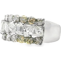 14K White Gold Three Row Fashion Ring with Pear and Emerald Cut White Diamonds and Round Champagne Diamonds - 1.95 Carat Total Diamond Weight by Auriventus