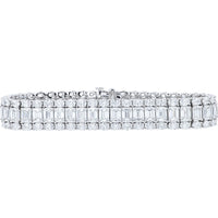 14K White Gold Three-Row Wide Bracelet with Center Emerald Cut and Round Lab Grown Diamonds - 28.00 Carat Total Diamond Weight