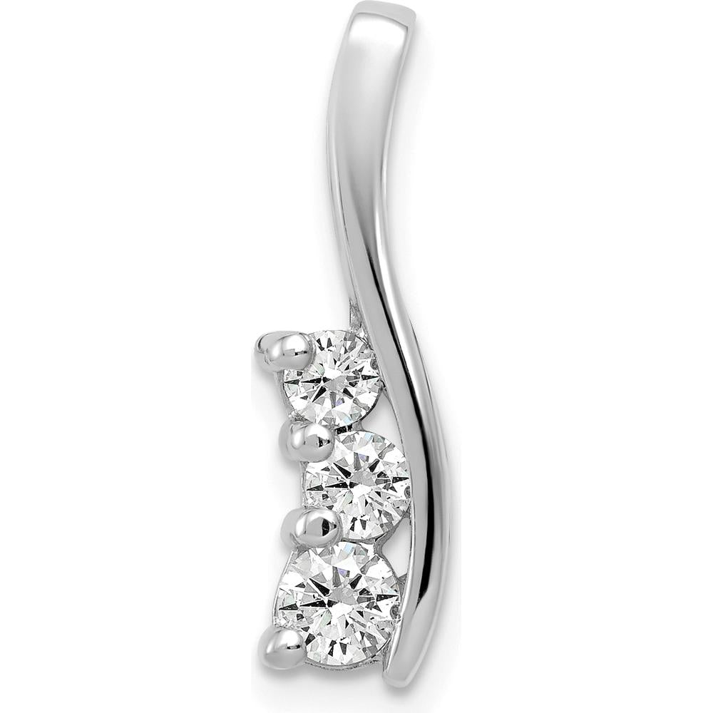 14K White Gold Three-Stone Curved Bar Pendant with Round Diamonds - 0.55 Carat Total Diamond Weight by Oro Pregiato