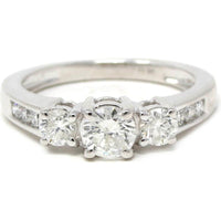 14K White Gold Three Stone Diamond Engagement Ring - 1.00 Carat Total Diamond Weight