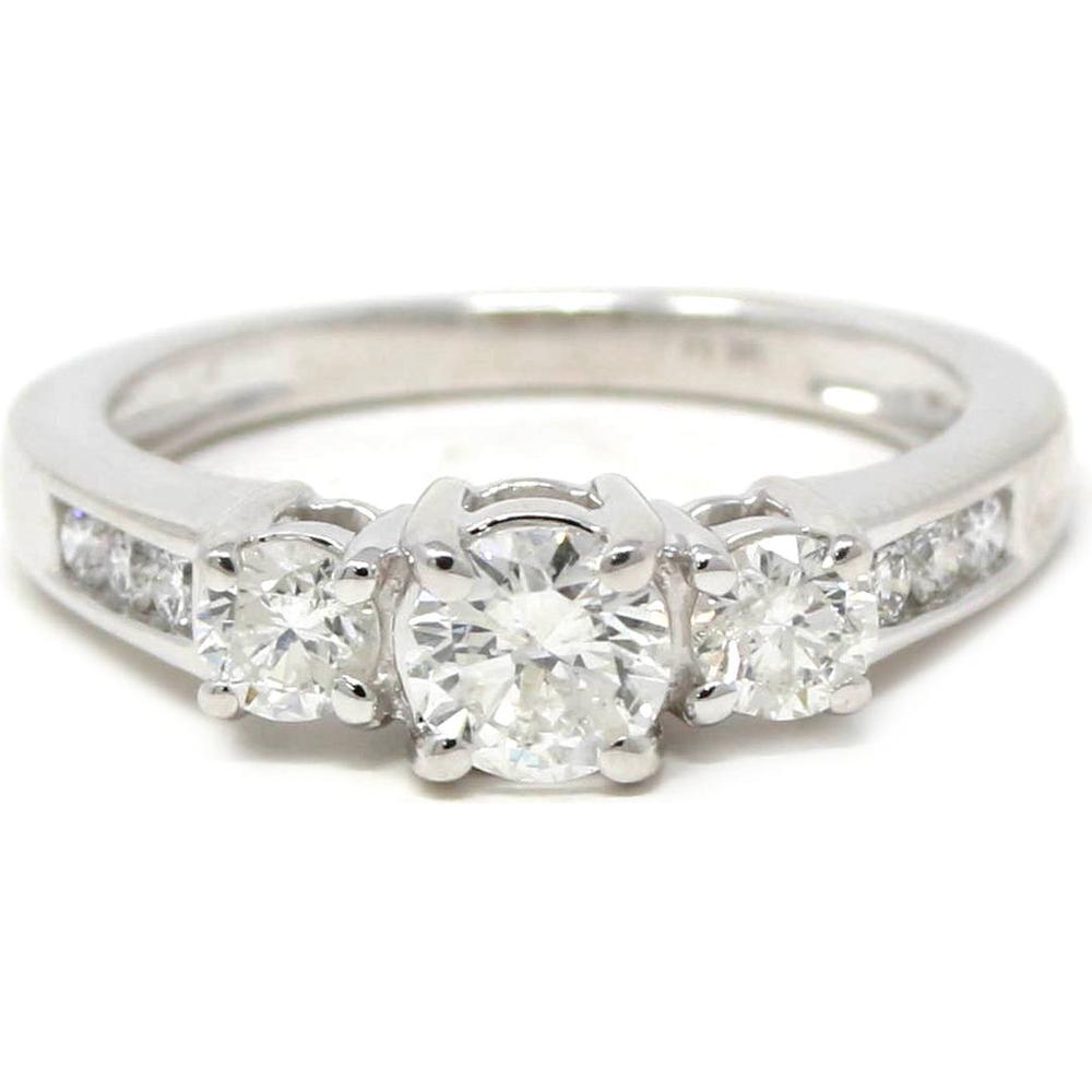 14K White Gold Three Stone Diamond Engagement Ring - 1.00 Carat Total Diamond Weight