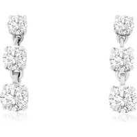 14K White Gold Three-Stone Drop Earrings with Prong Set Round Diamonds - 0.50 Carat Total Diamond Weight - Royal Jewelry