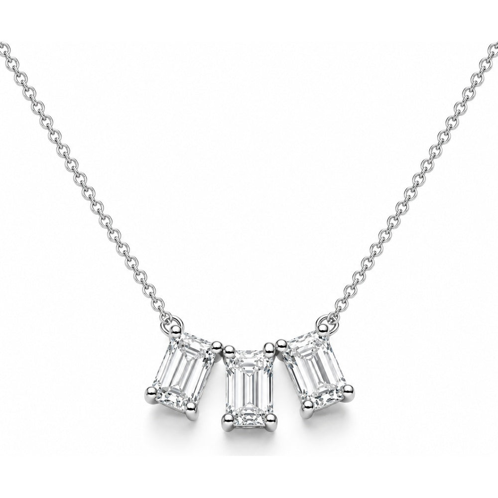 14K White Gold Three-Stone Emerald-Cut Lab Grown Diamond Bar Necklace - 1.08 Carat Total Diamond Weight by Auriventus