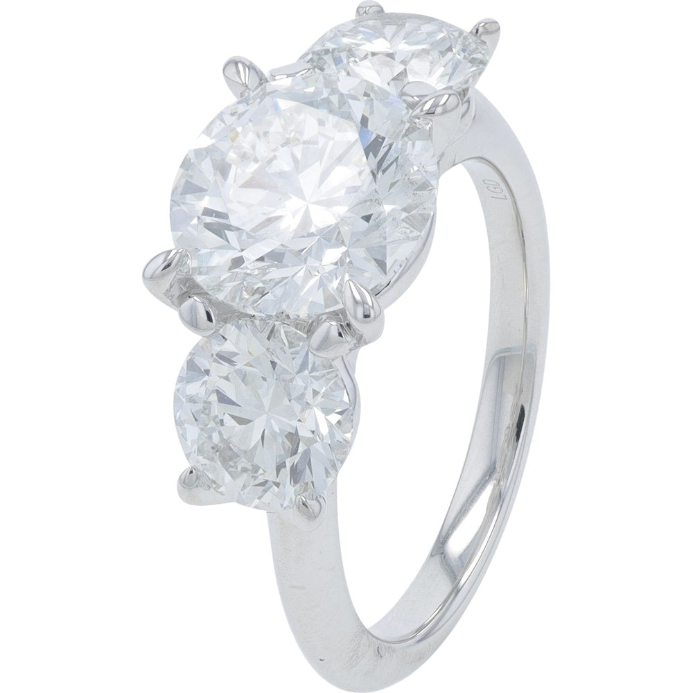 14K White Gold Three Stone Engagement Ring with 5.00 Carat Total Weight Lab Grown Diamonds - Featuring a 3.00 Carat Center Diamond